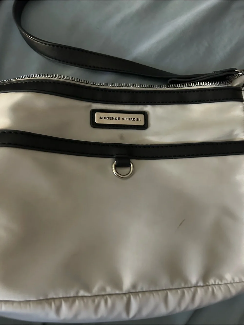 Adrienne Vittadini White and Black Trim Messenger Bag